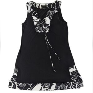 White House Black Market Womens Shirt Tunic Top Lace Up Neutral Floral Small‎